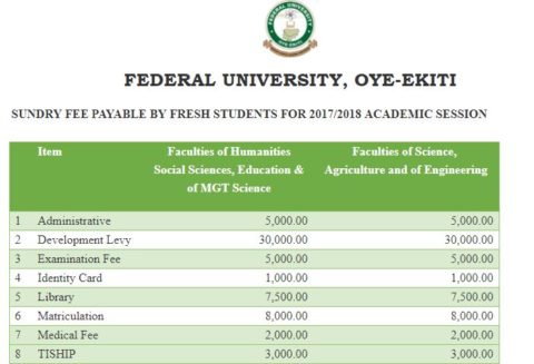 FUOYE Undergraduate School Fees Schedule 2018/2019 is Out