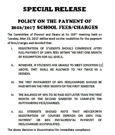 Niger Delta University NDU Policy on Payment of School Fees