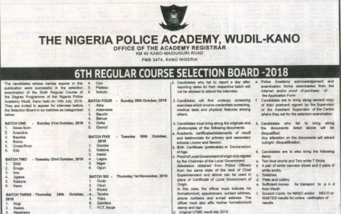 Nigeria Police Academy List of Shortlisted Candidates for 8th RC Interview is Out