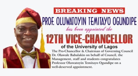 Prof Oluwatoyin Ogundipe Appointed New UNILAG Vice-Chancellor